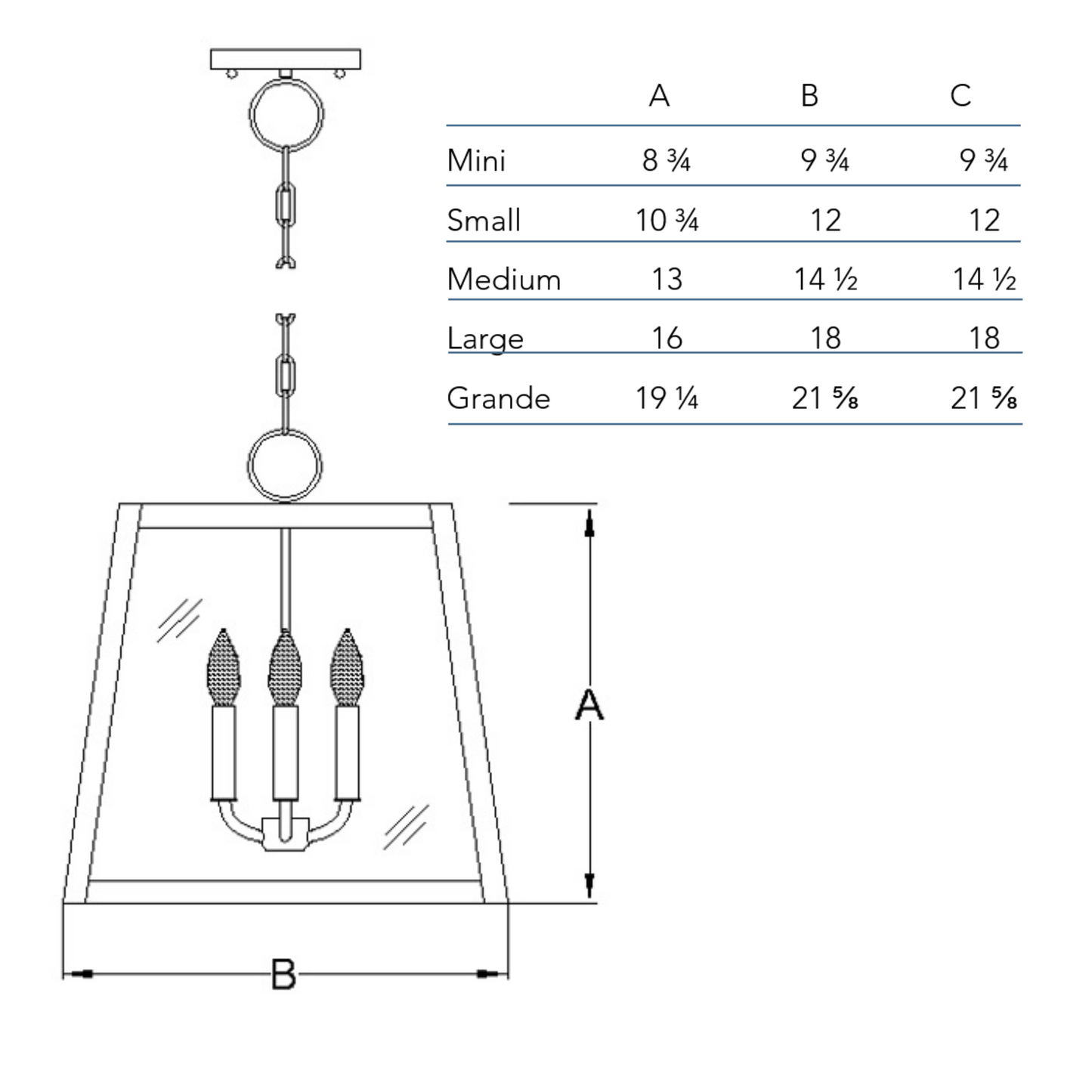 Measurement chart for the Abilene chandelier
