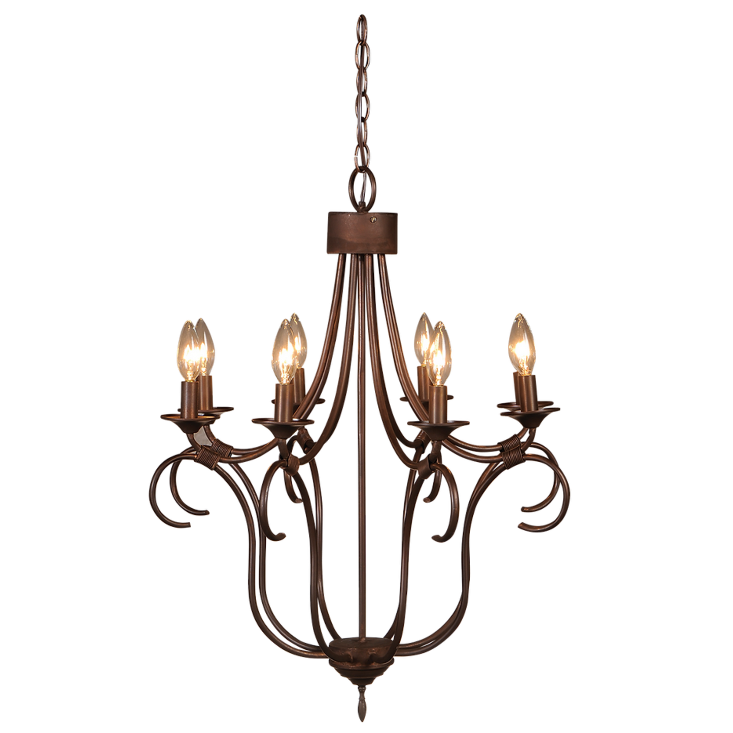 A copper Long Island chandelier is hung with a matching chain