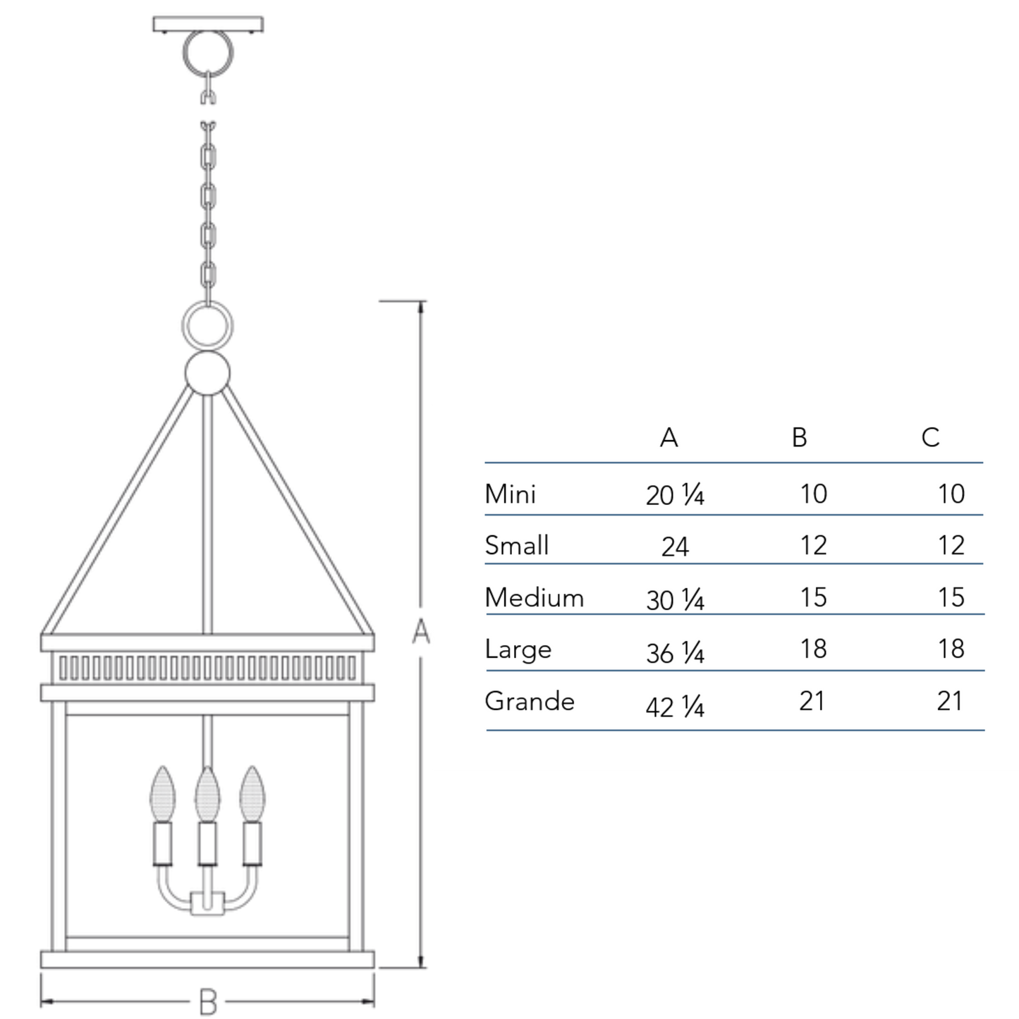Measurement chart for the Old Salt Run chandelier