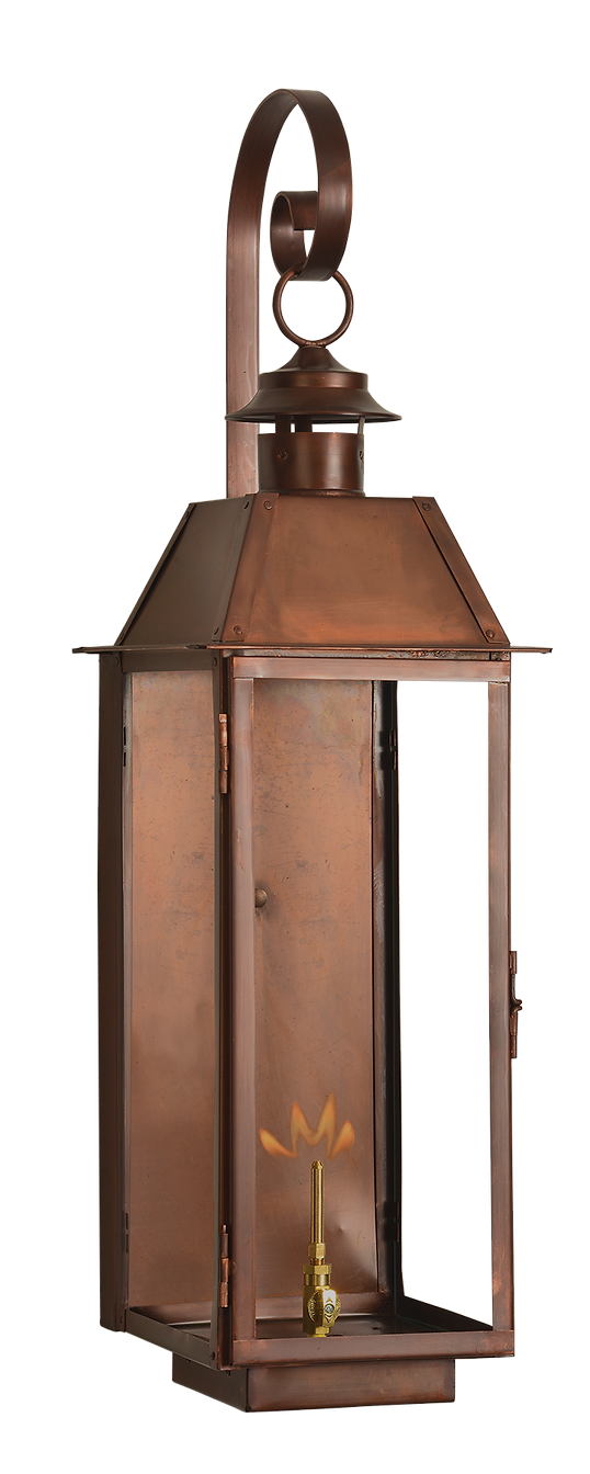 A copper Sweetwater wall lantern with a gas lighting option