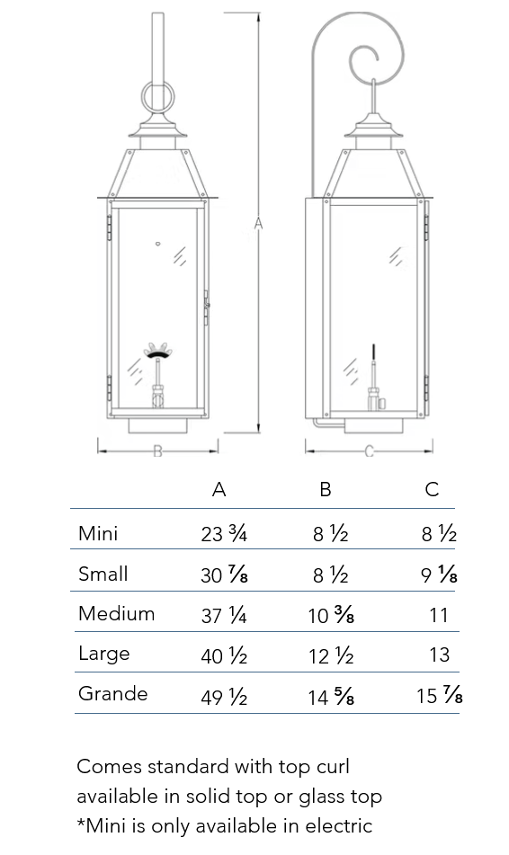 Measurement chart for the Sweetwater lantern