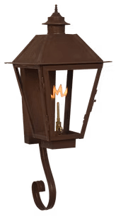 Example of a backwards bottom curl finial on a wall hung lantern