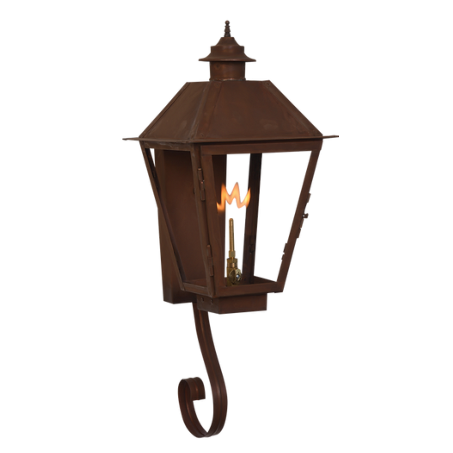 Example of a backwards bottom curl finial on a wall hung lantern