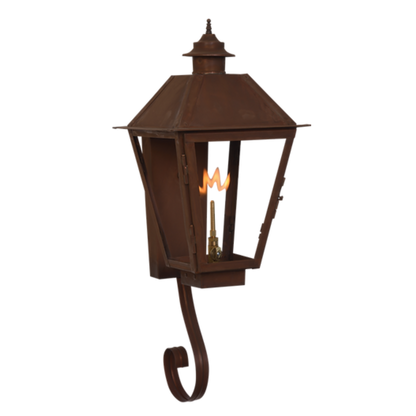 Example of a backwards bottom curl finial on a wall hung lantern