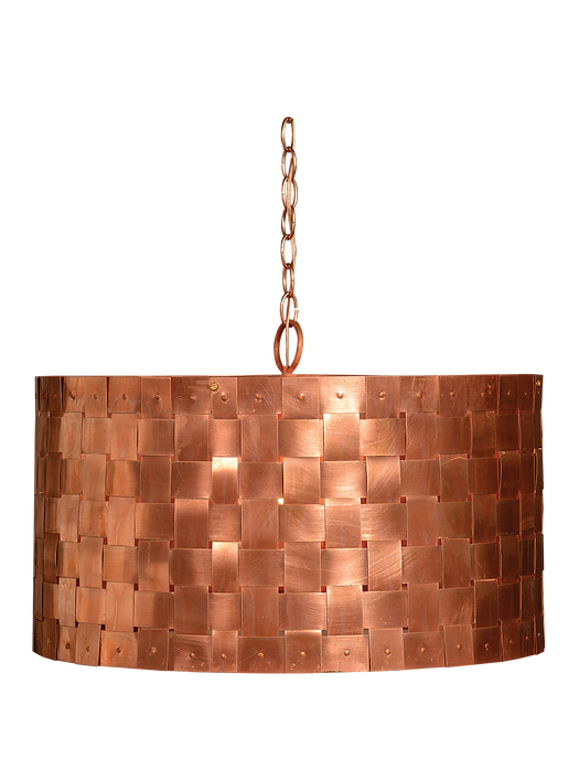 An image of the copper Basket Weave chandelier hung with a chain