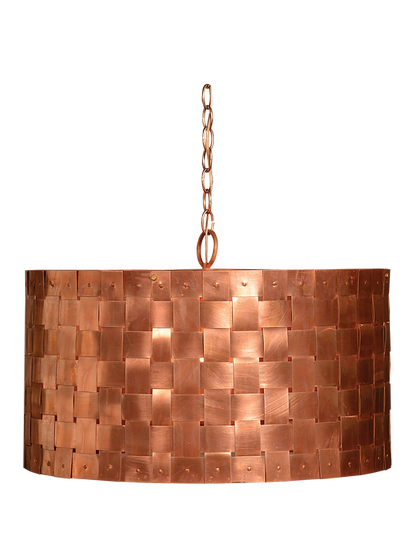 An image of the copper Basket Weave chandelier hung with a chain