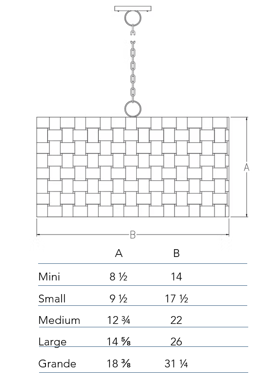 Measurement chart for the Basket Weave Chandelier