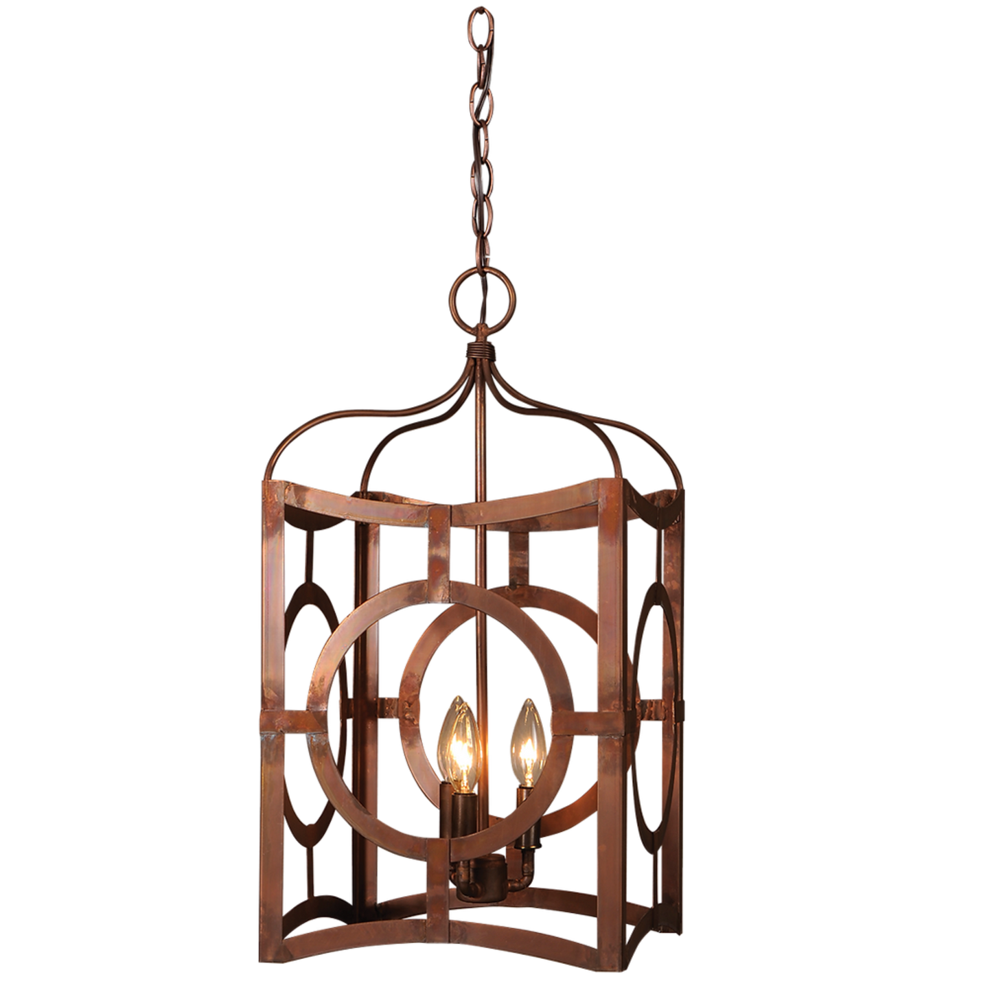 Copper Bonsai Chandelier hung with a chain