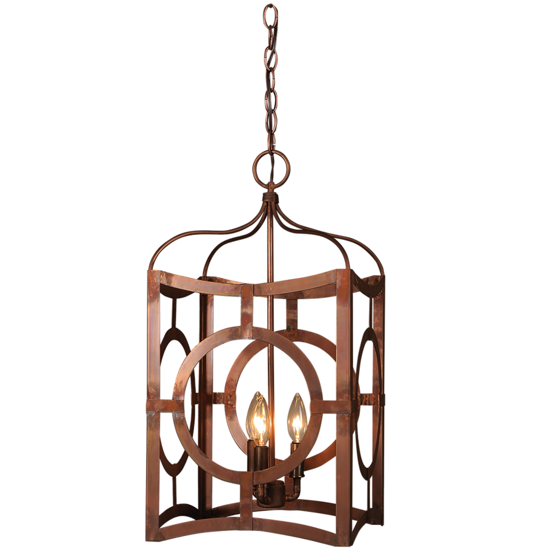 Copper Bonsai Chandelier hung with a chain