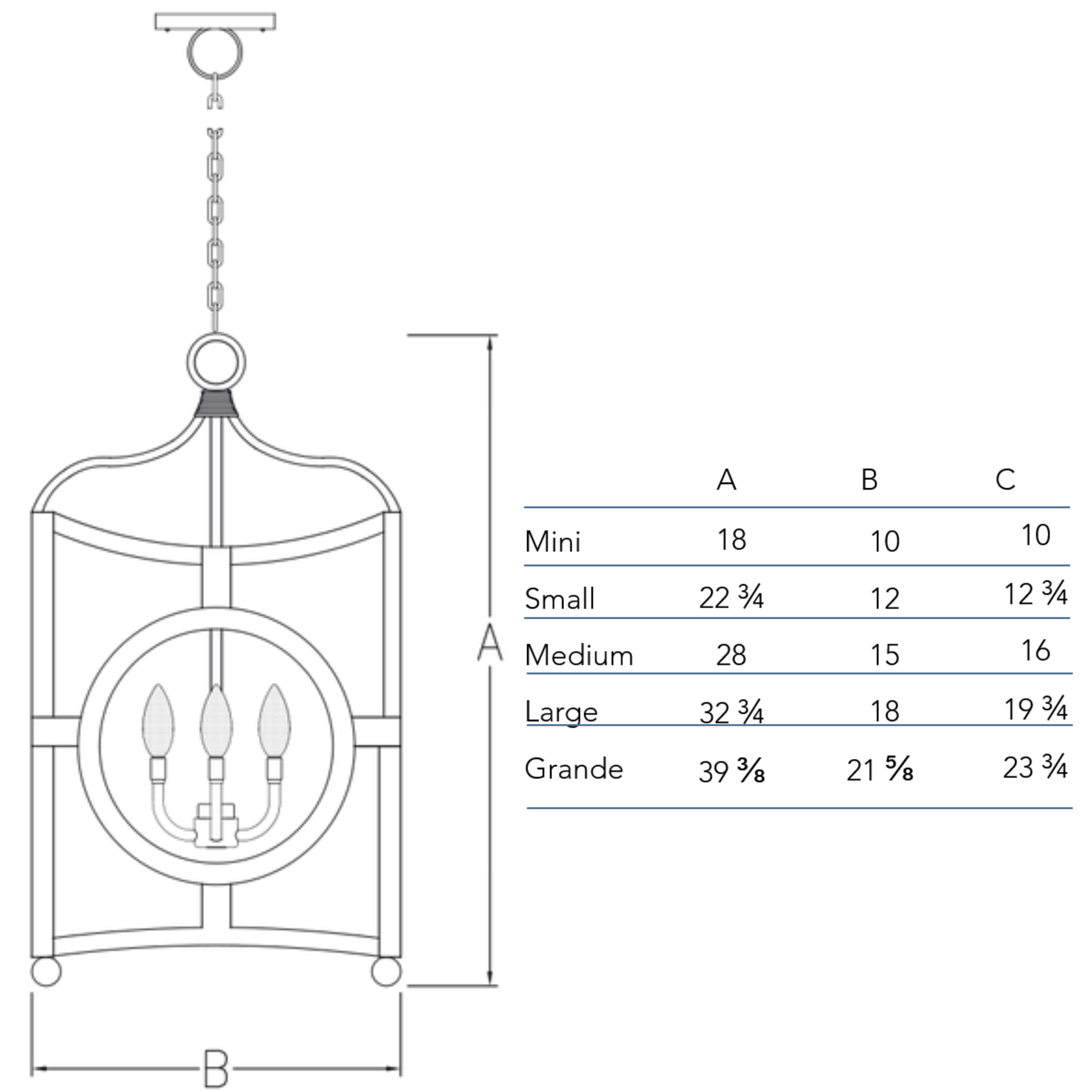 Measurement chart for the Bonsai chandelier