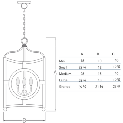 Measurement chart for the Bonsai chandelier