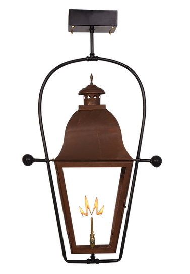 An image of a lantern being hung with a full yoke ceiling mount