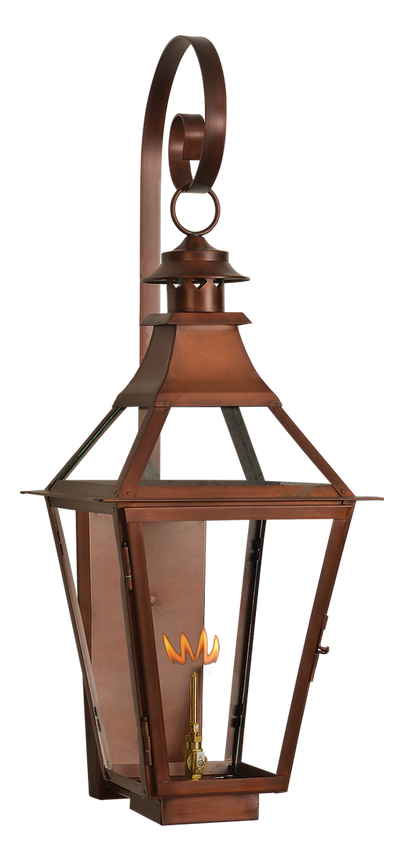 A copper Chesapeake lantern being lit with a gas power feature