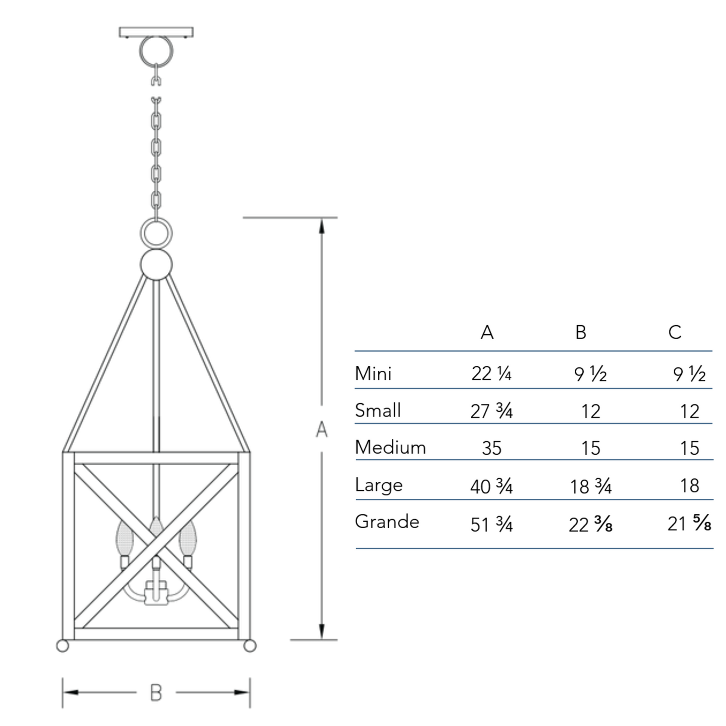 Measurements chart for the Cortland chandelier