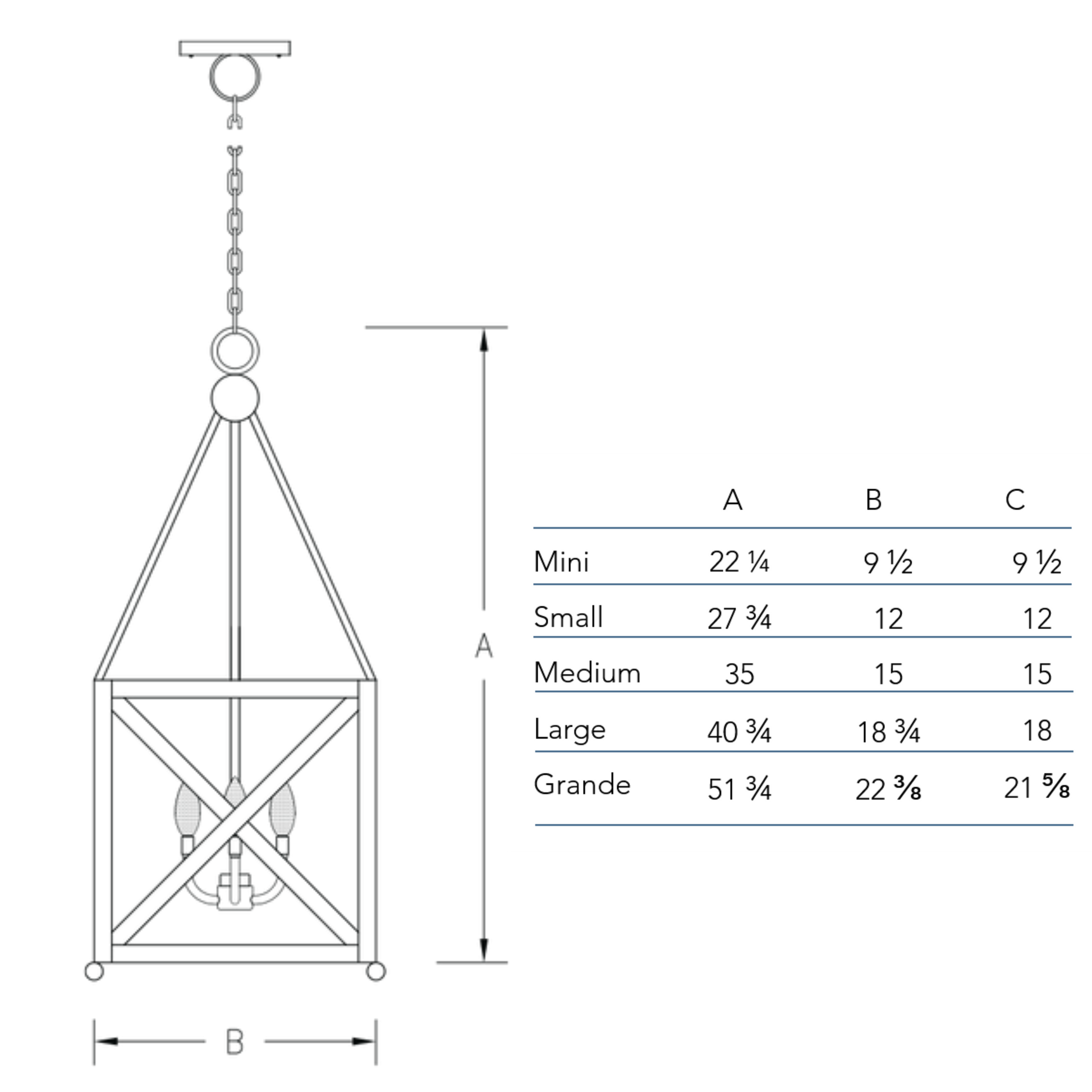 Measurements chart for the Cortland chandelier