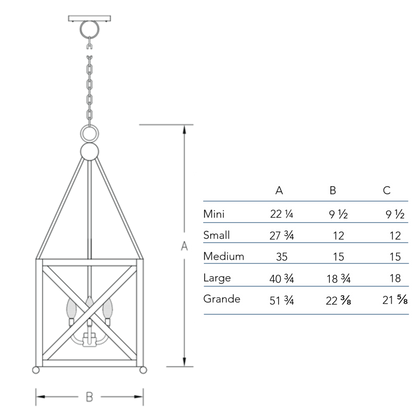 Measurements chart for the Cortland chandelier
