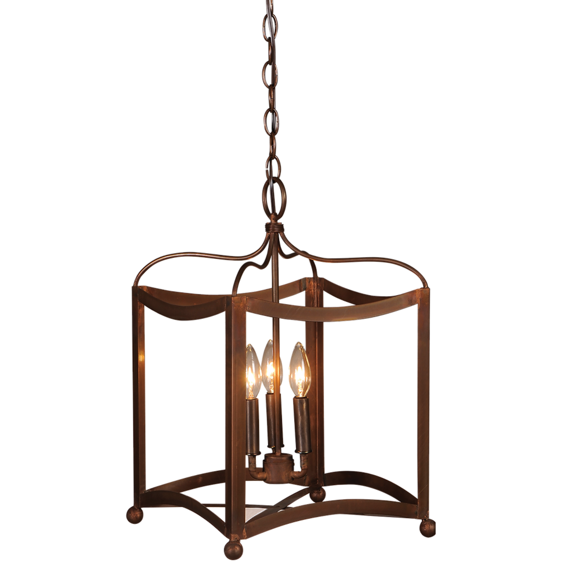 The Dalton chandelier featured with a copper finish and a triple candelabra lighting feature