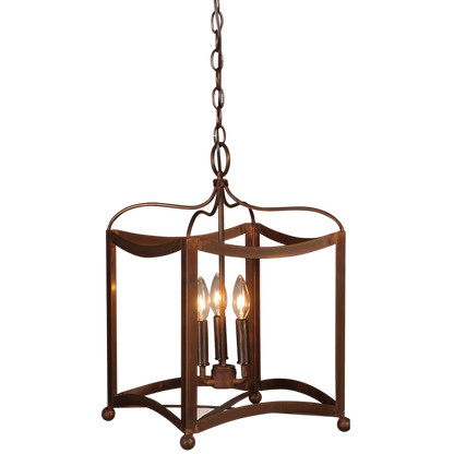The Dalton chandelier featured with a copper finish and a triple candelabra lighting feature