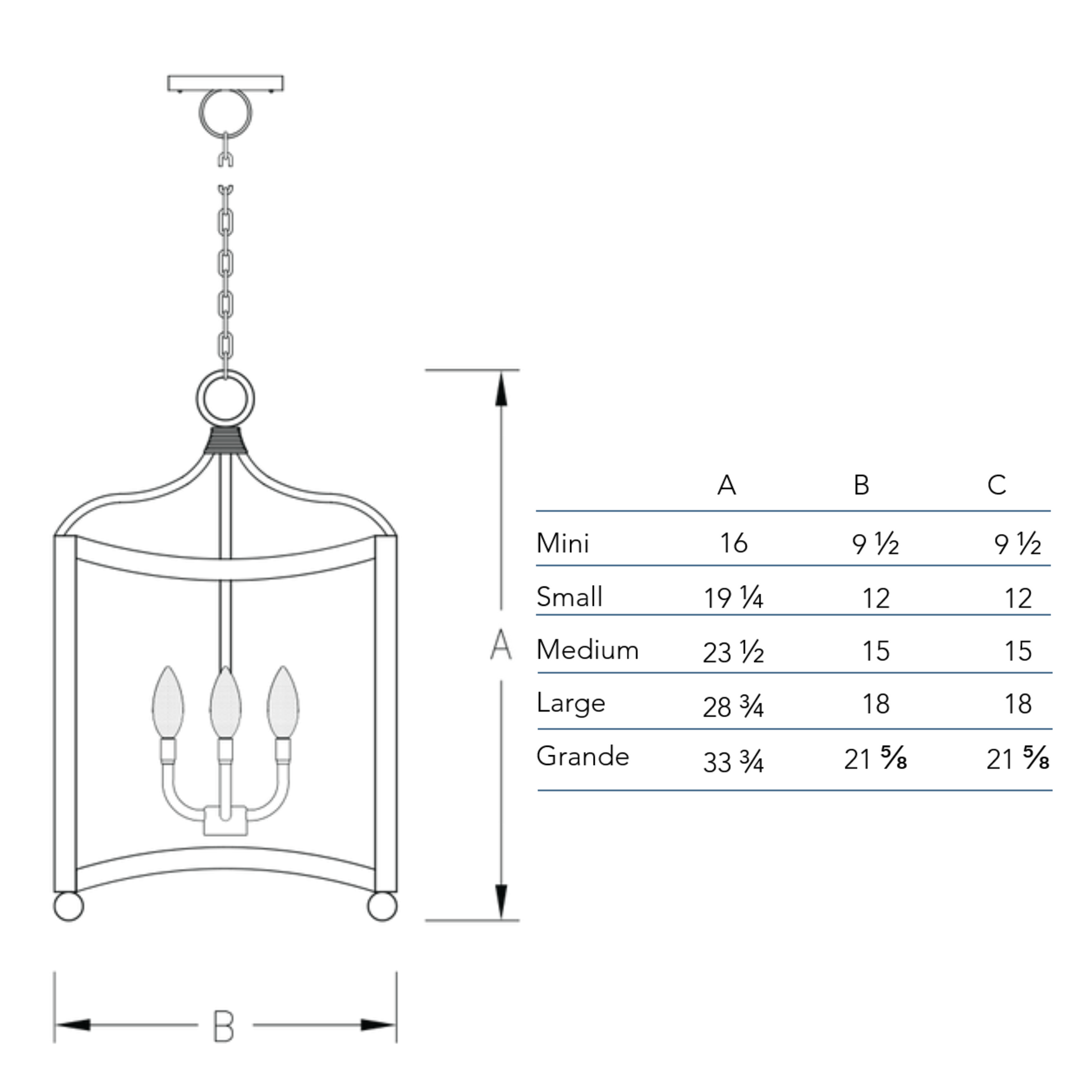 Measurement chart for the Dalton chandelier