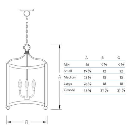 Measurement chart for the Dalton chandelier
