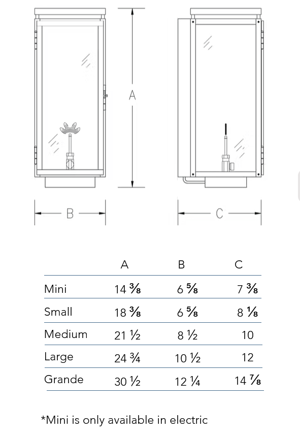 Measurements chart for the Frisco wall lantern