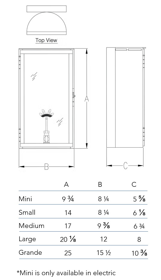 Measurements chart for the Gemini wall lantern