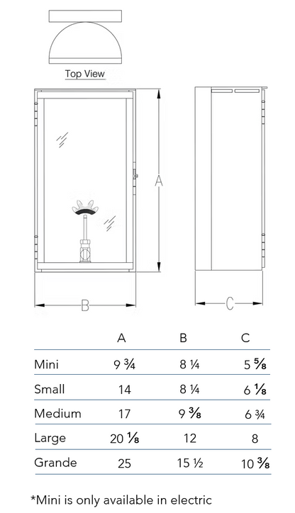 Measurements chart for the Gemini wall lantern