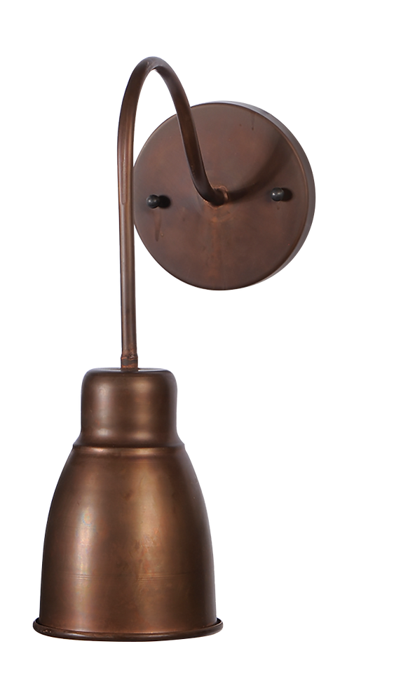 A copper Gooseneck wall mount lantern