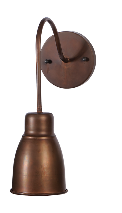 A copper Gooseneck wall mount lantern