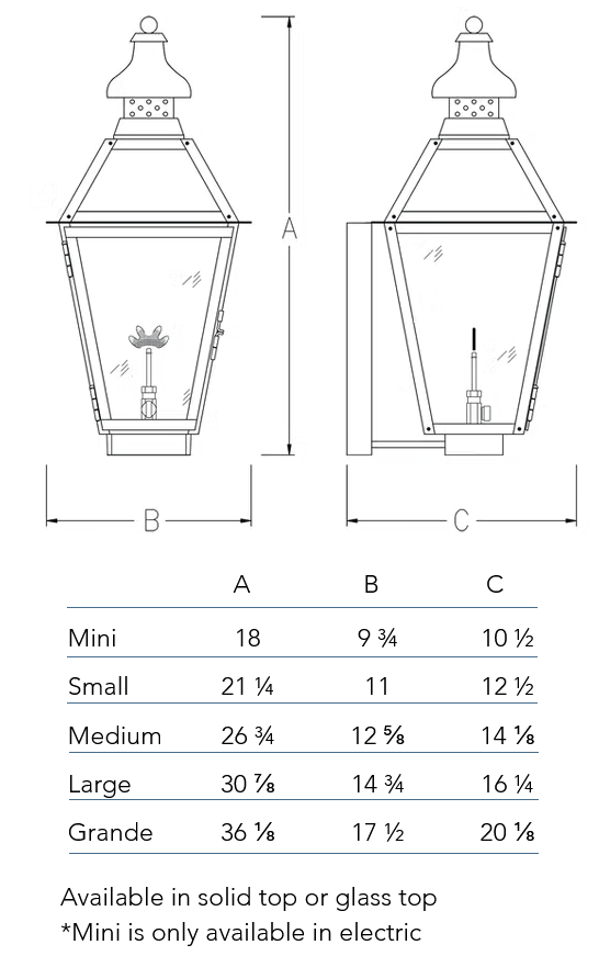 Measurements chart for the Logan lantern