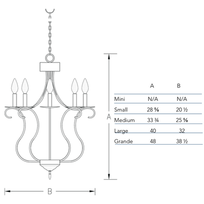 Measurements chart for the Long Island chandelier