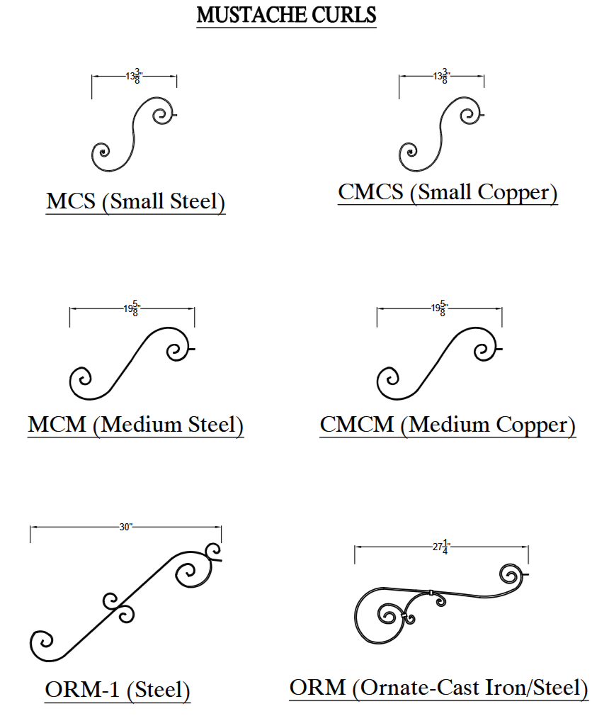 Mustache Curls drawings add on options for copper lanterns