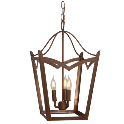 A copper Needham chandelier featured with a triple candelabra option