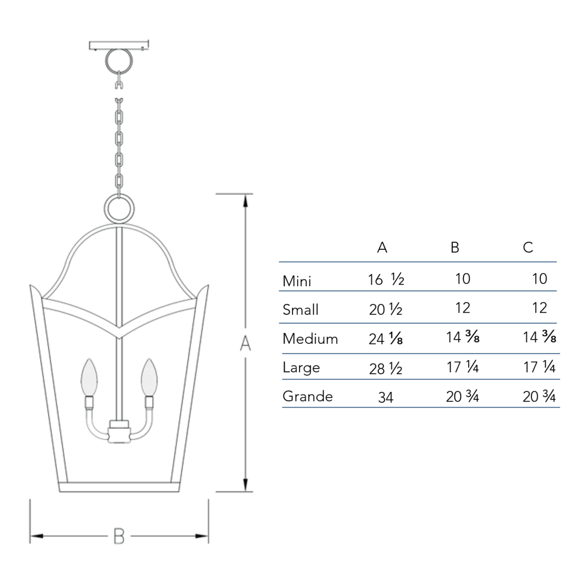 Measurement chart for the Needham chandelier