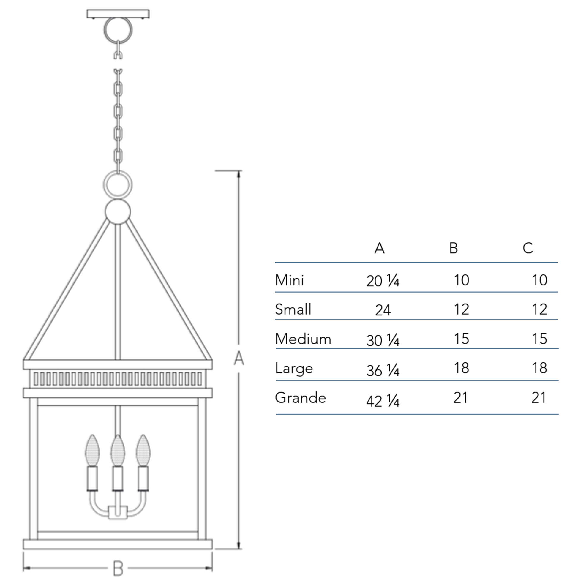 Measurement chart for the Old Salt Run chandelier