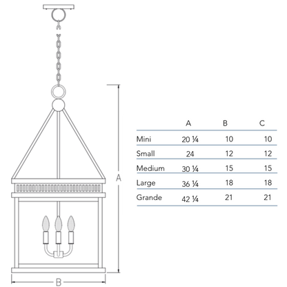 Measurement chart for the Old Salt Run chandelier
