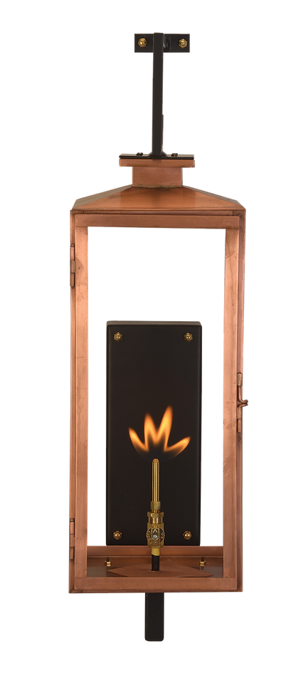 A copper Oxford lantern with a gas lighting feature