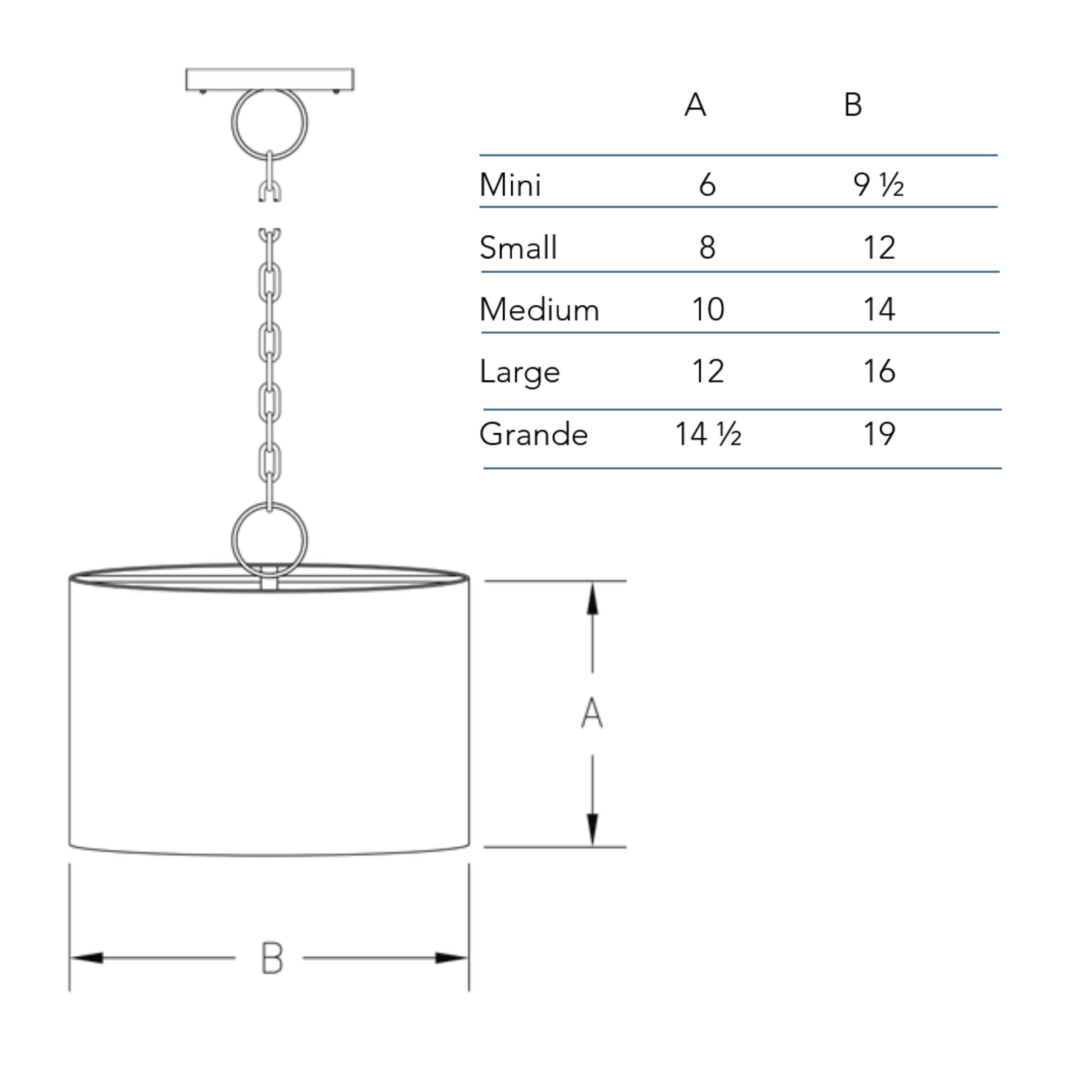 Measurement chart for the Round Copper Drum chandelier