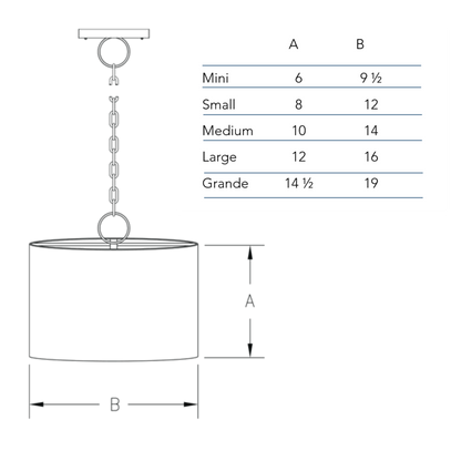 Measurement chart for the Round Copper Drum chandelier