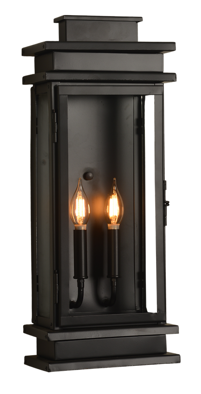 A Somerset wall lantern is featured with a dark color finish and double candelabras