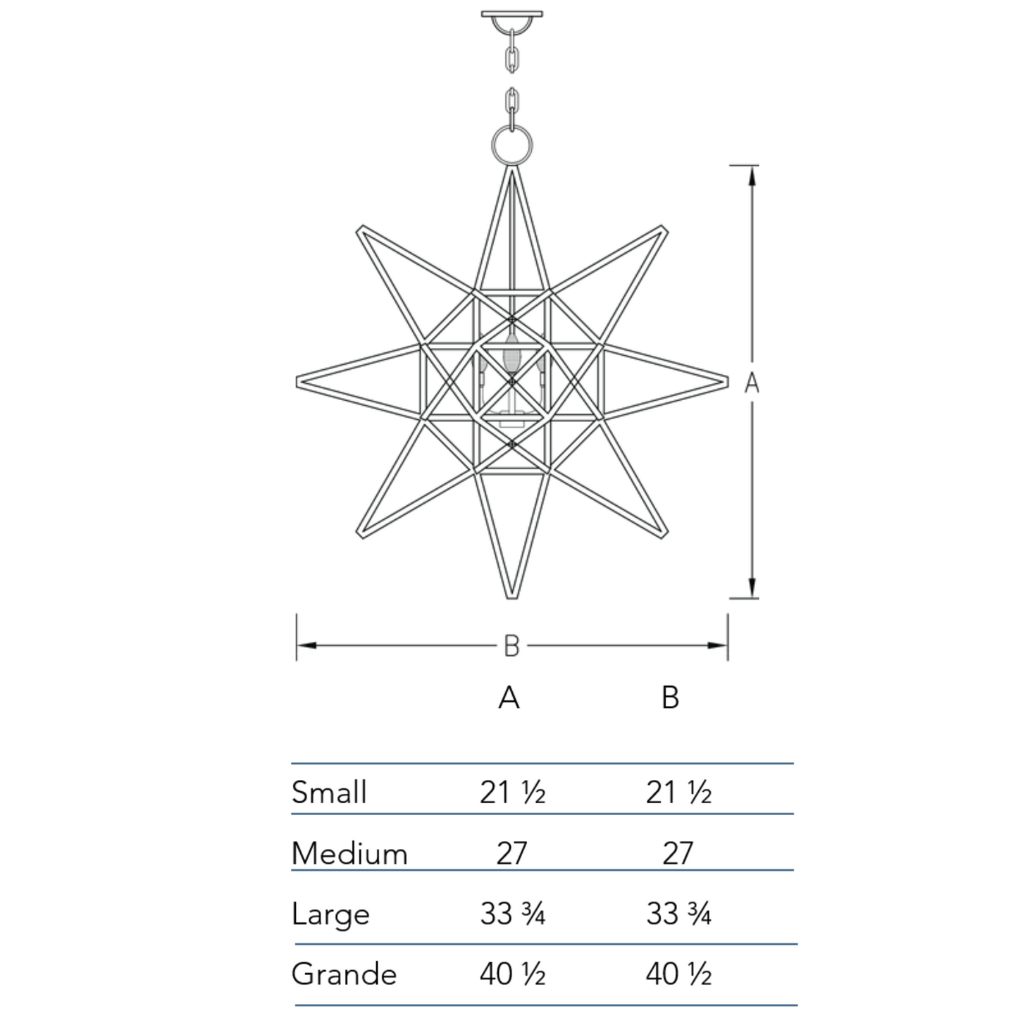 Measurement chart for the Star chandelier