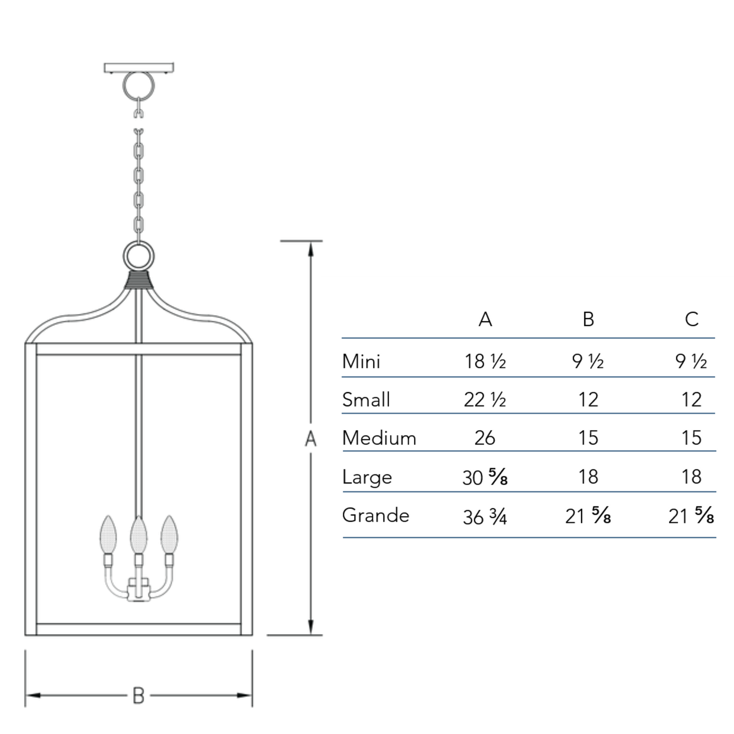 Measurement chart for the Structure chandelier