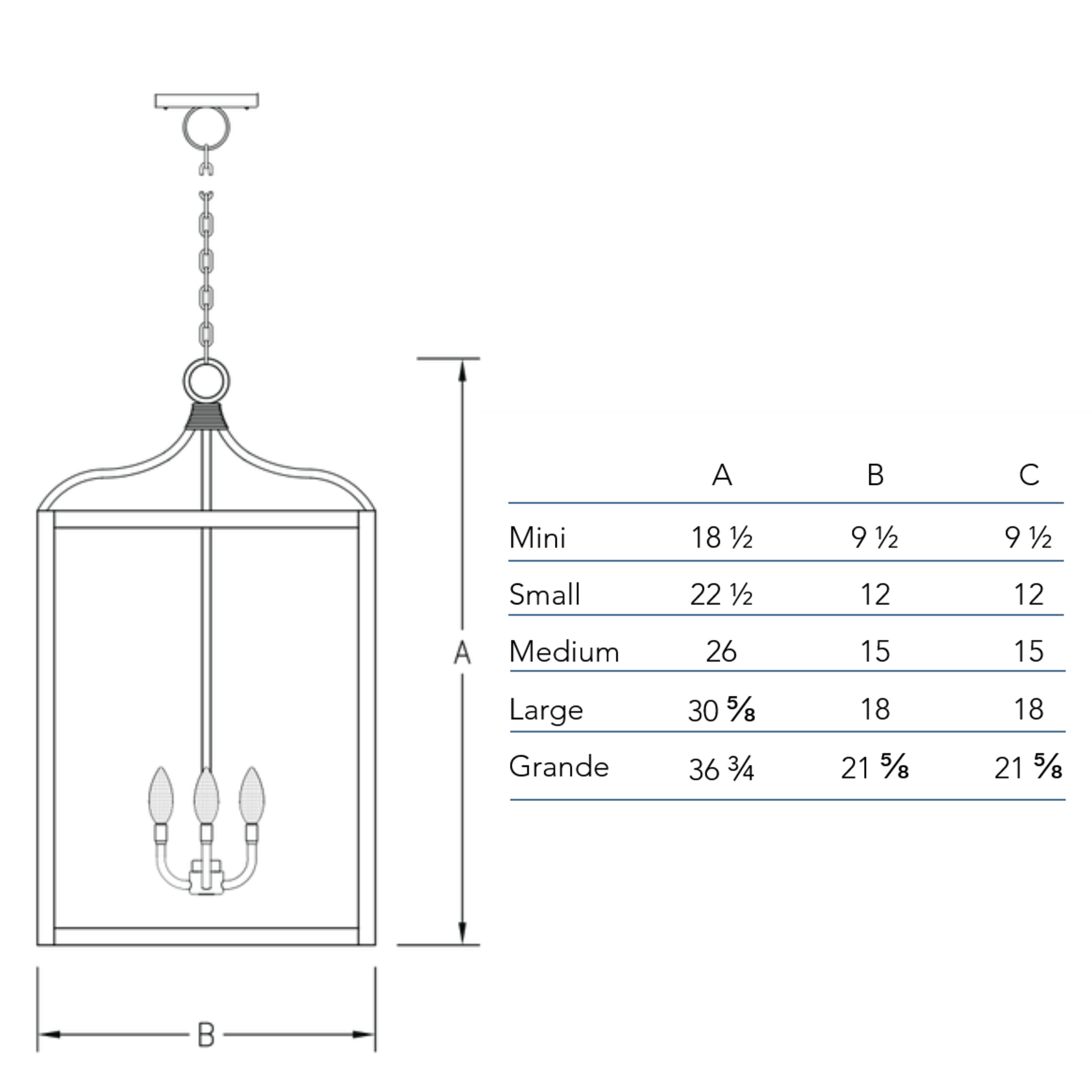 Measurement chart for the Structure chandelier