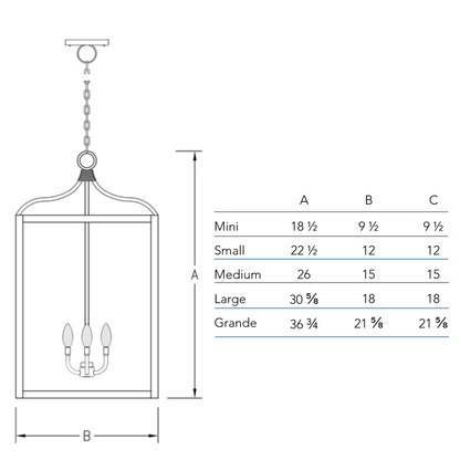 Measurement chart for the Structure chandelier