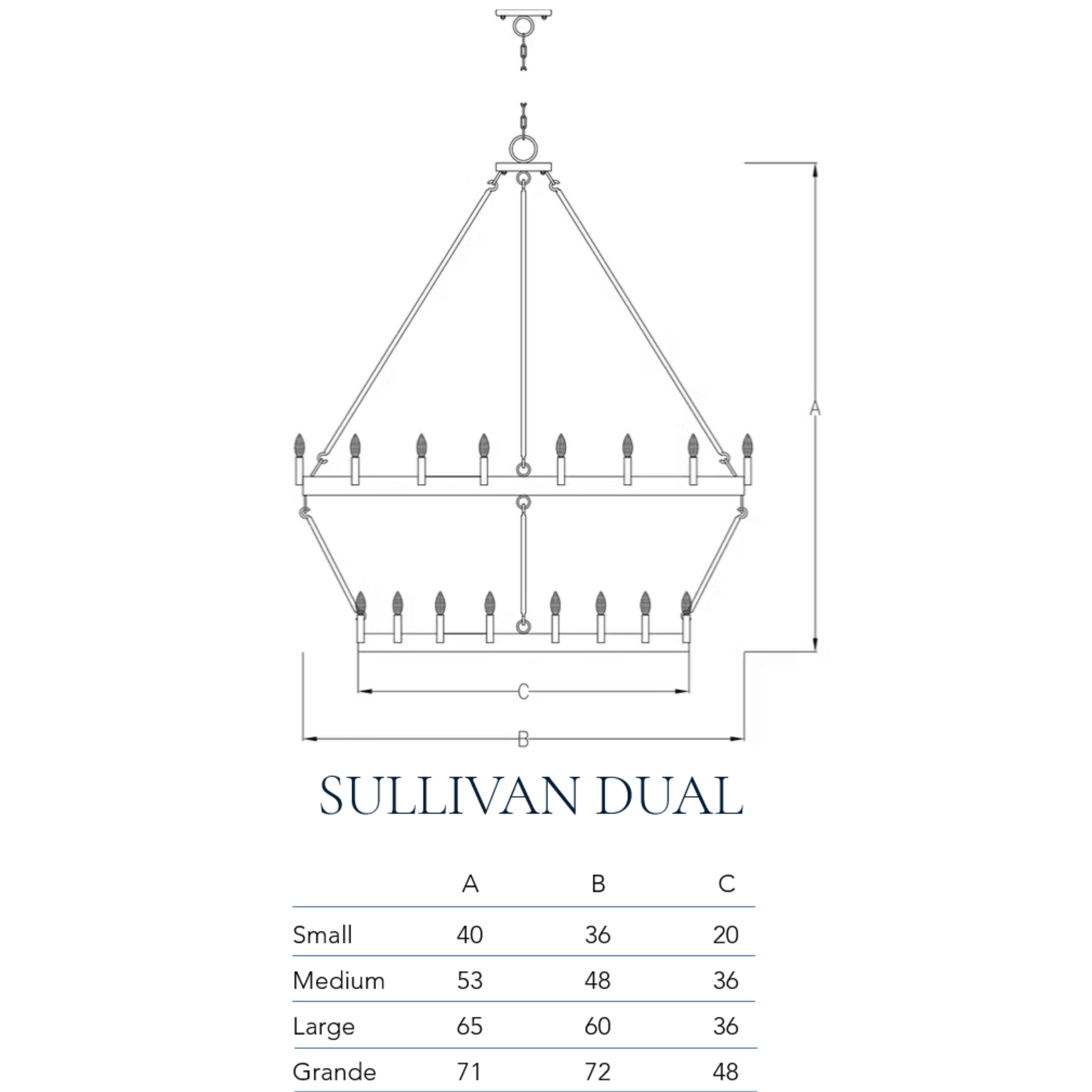 Measurement chart for the Dual Variant of the Sullivan chandelier