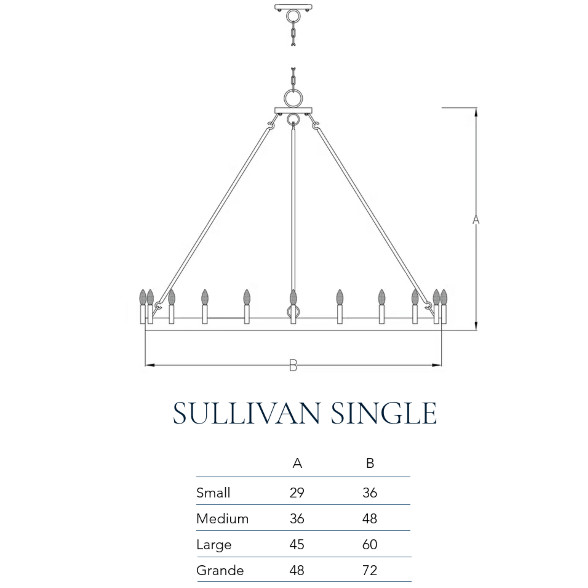 Measurement chart for the Single Tier Variation of the Sullivan chandelier