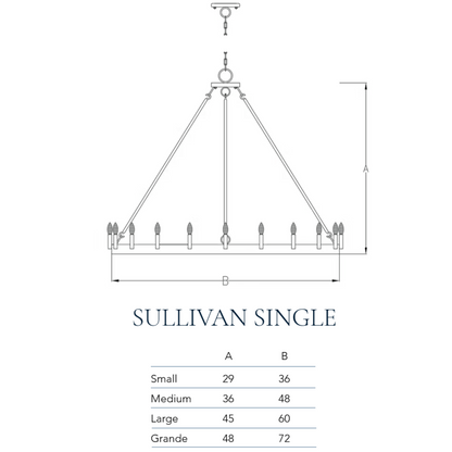Measurement chart for the Single Tier Variation of the Sullivan chandelier