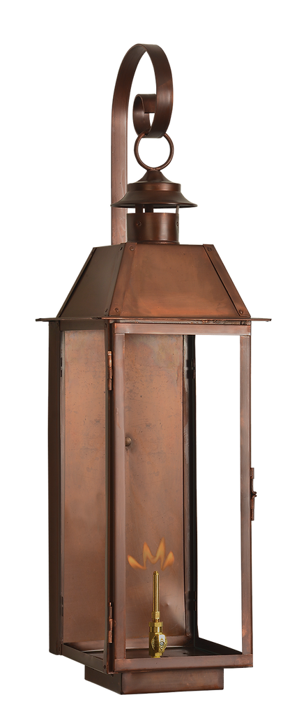 A copper Sweetwater wall lantern with a gas lighting option
