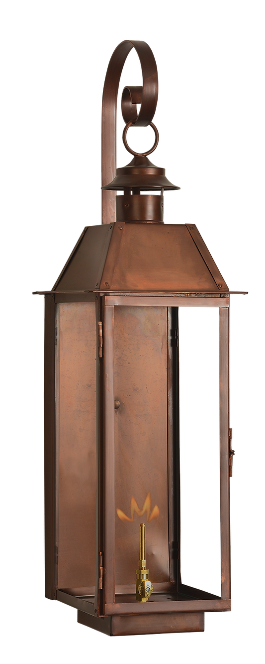 A copper Sweetwater wall lantern with a gas lighting option