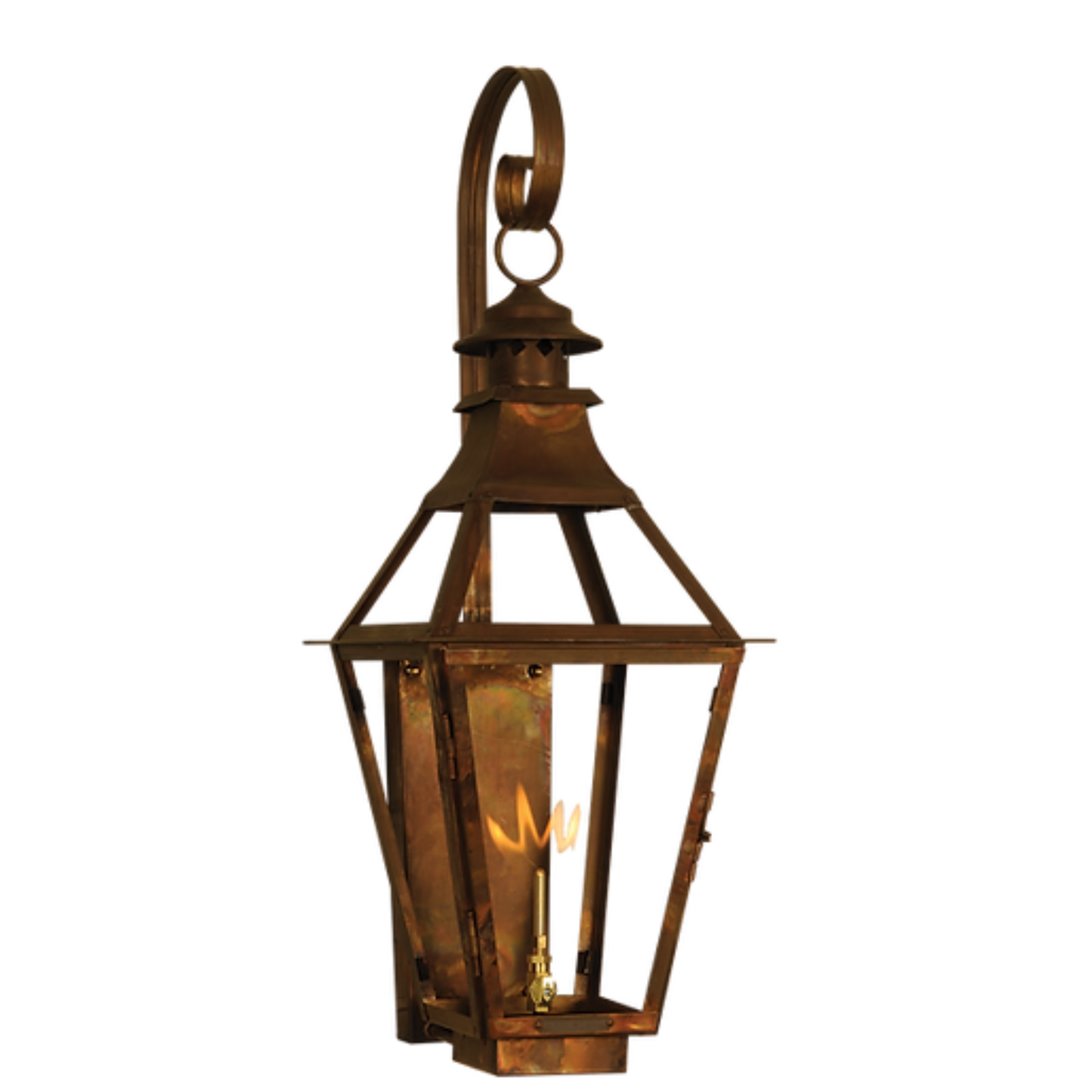 An example of a top curl finial option on a copper wall mounted lantern